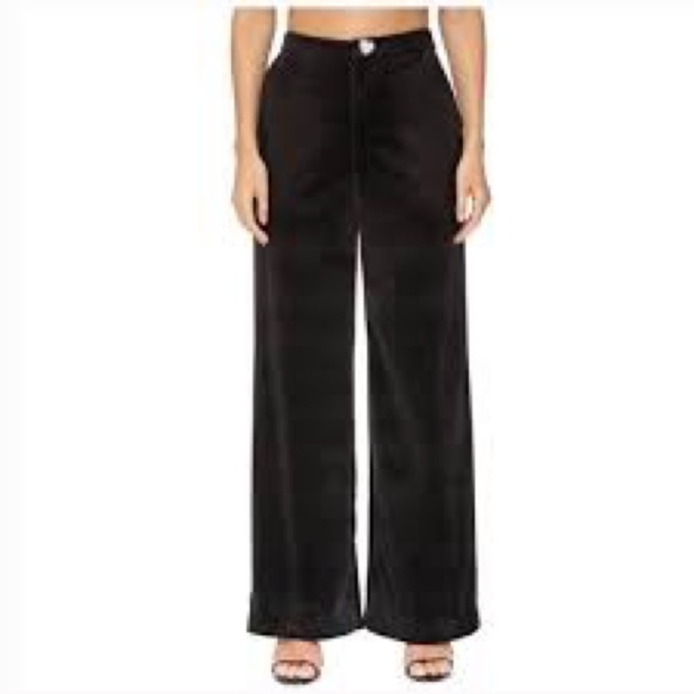 AVEC LES FILLES Velvet Wide Leg High Waisted Pants- Black (Size 4)